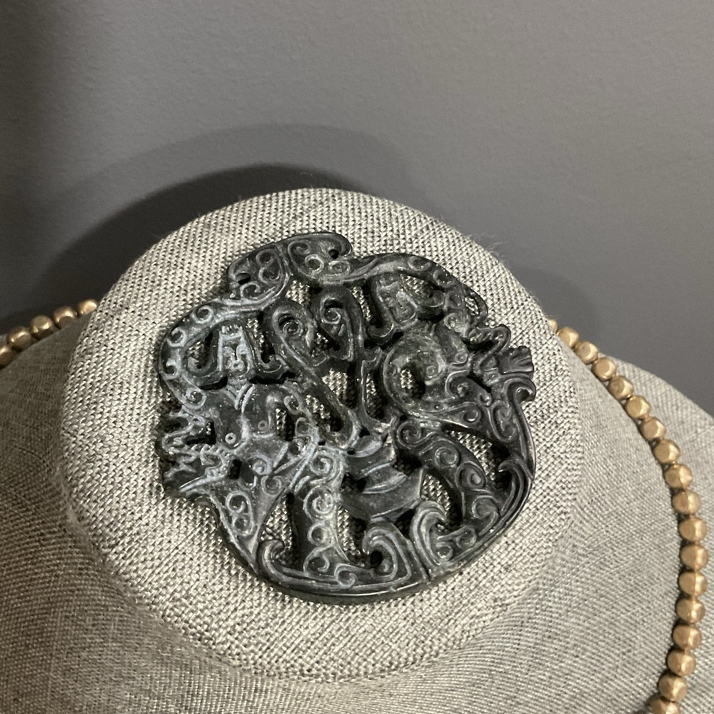 Vintage Nephrite Jade Carved LARGE Pendant